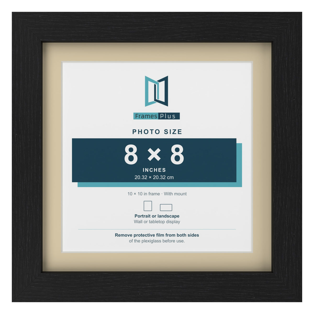Black 10 x 10 inch picture frame with an ivory mount for an 8 x 8 inch photo