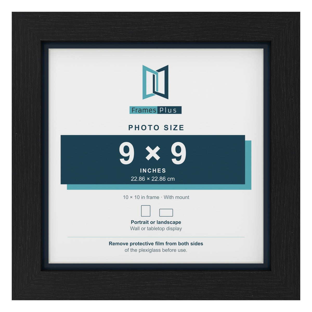 Black 10 x 10 inch picture frame with a Pacific Blue mount for a 9 x 9 inch photo