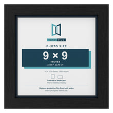 Black 10 x 10 inch picture frame with a Pacific Blue mount for a 9 x 9 inch photo