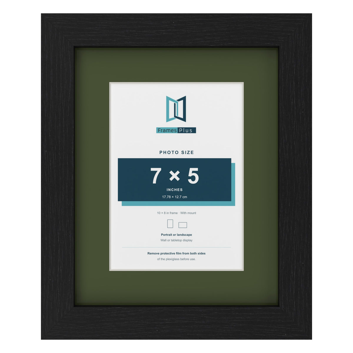 Black 10 x 8 inch picture frame with a green mount for a 7 x 5 inch photo