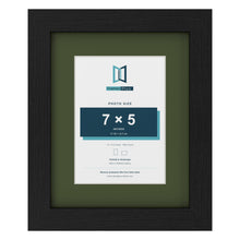 Black 10 x 8 inch picture frame with a green mount for a 7 x 5 inch photo