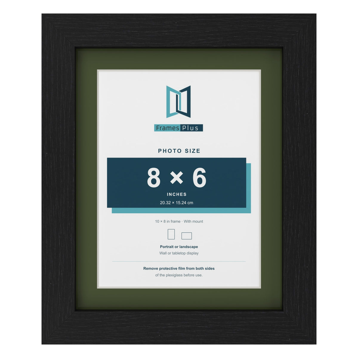 Black 10 x 8 inch picture frame with a green mount for an 8 x 6 inch photo