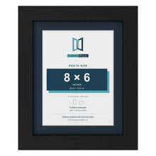 Black 10 x 8 inch picture frame with a Pacific Blue mount for an 8 x 6 inch photo