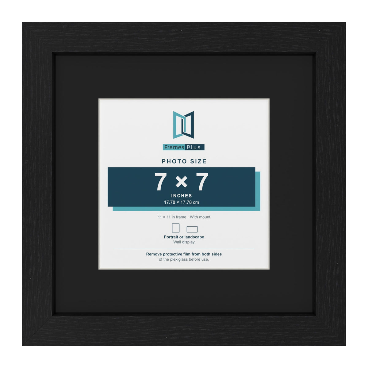 Black 11 x 11 inch picture frame with a black mount for a 7 x 7 inch photo