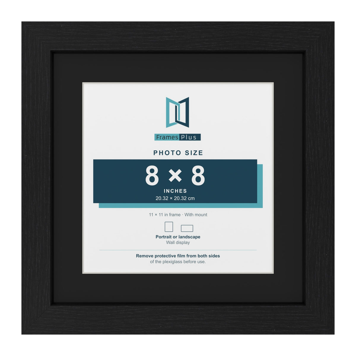 Black 11 x 11 inch picture frame with a black mount for an 8 x 8 inch photo