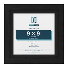 Black 11 x 11 inch picture frame with a black mount for a 9 x 9 inch photo