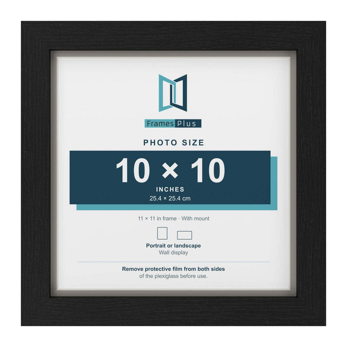Black 11 x 11 inch picture frame with a Dawn Grey mount for a 10 x 10 inch photo