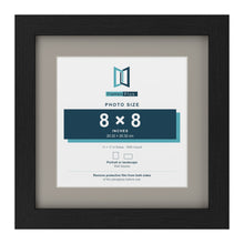 Black 11 x 11 inch picture frame with a Dawn Grey mount for an 8 x 8 inch photo