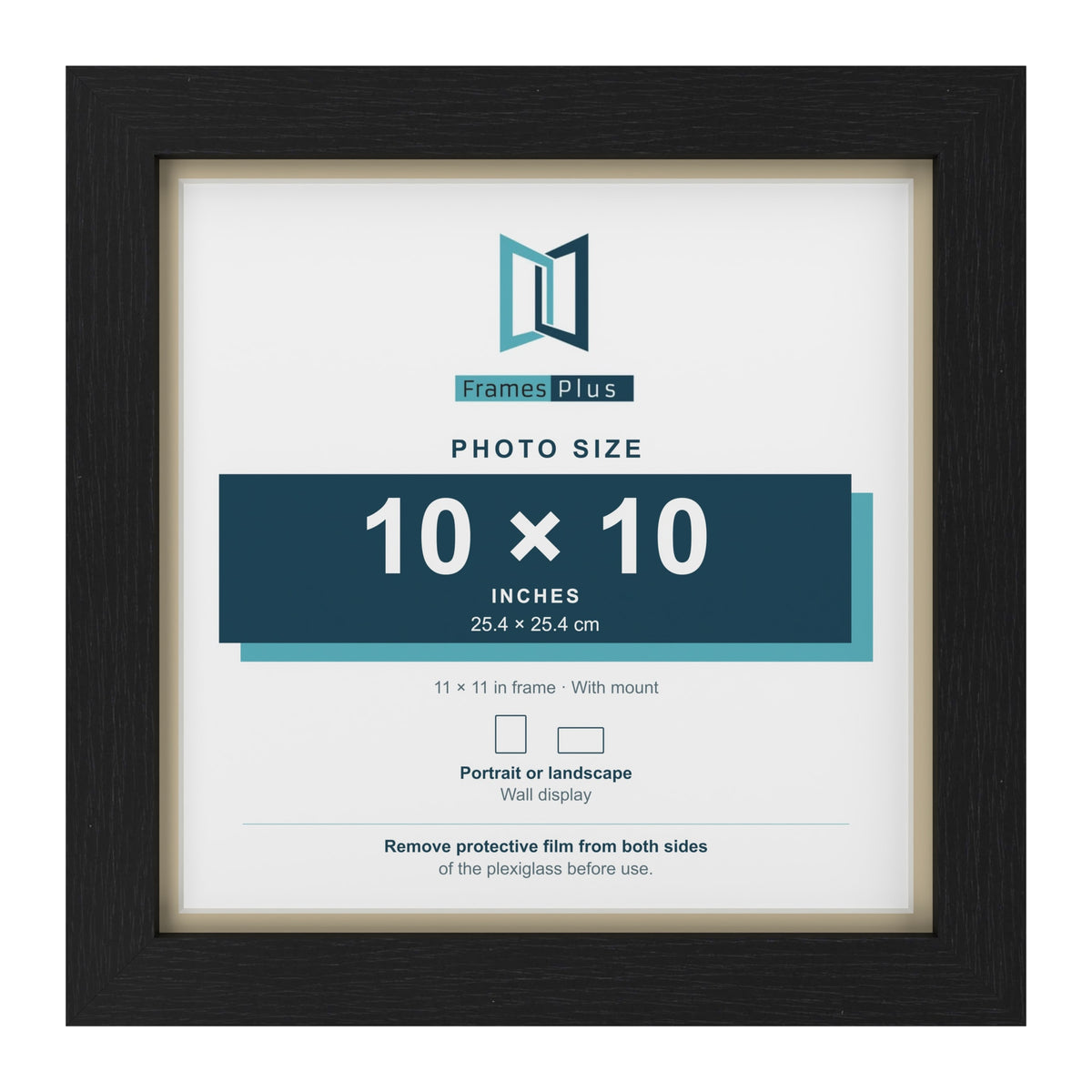 Black 11 x 11 inch picture frame with an ivory mount for a 10 x 10 inch photo