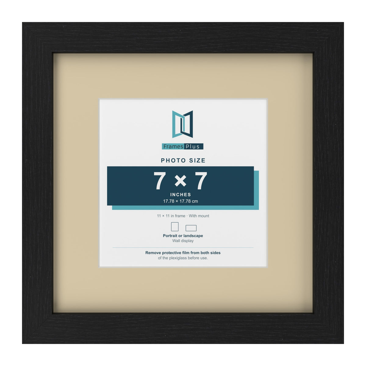 Black 11 x 11 inch picture frame with an ivory mount for a 7 x 7 inch photo