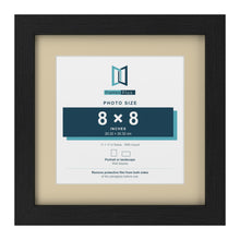 Black 11 x 11 inch picture frame with an ivory mount for an 8 x 8 inch photo