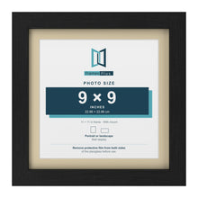 Black 11 x 11 inch picture frame with an ivory mount for a 9 x 9 inch photo