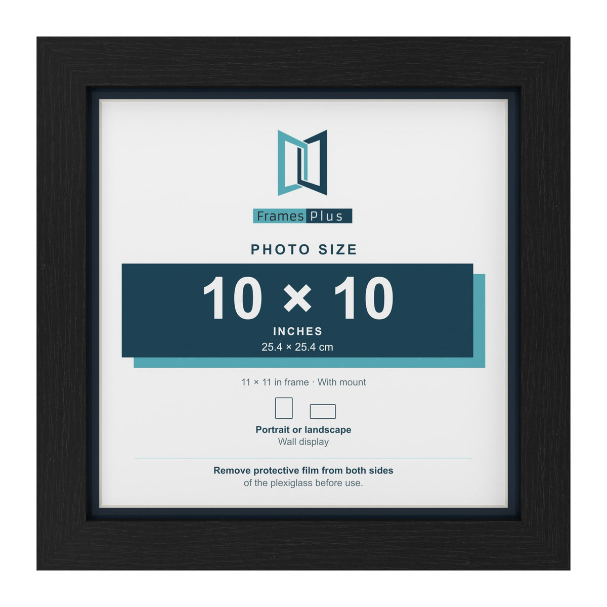 Black 11 x 11 inch picture frame with a Pacific Blue mount for a 10 x 10 inch photo