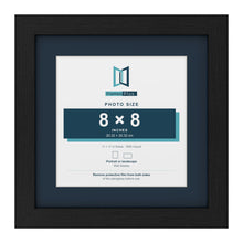 Black 11 x 11 inch picture frame with a Pacific Blue mount for an 8 x 8 inch photo