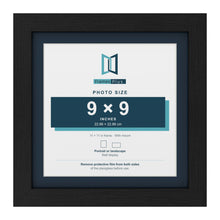 Black 11 x 11 inch picture frame with a Pacific Blue mount for a 9 x 9 inch photo