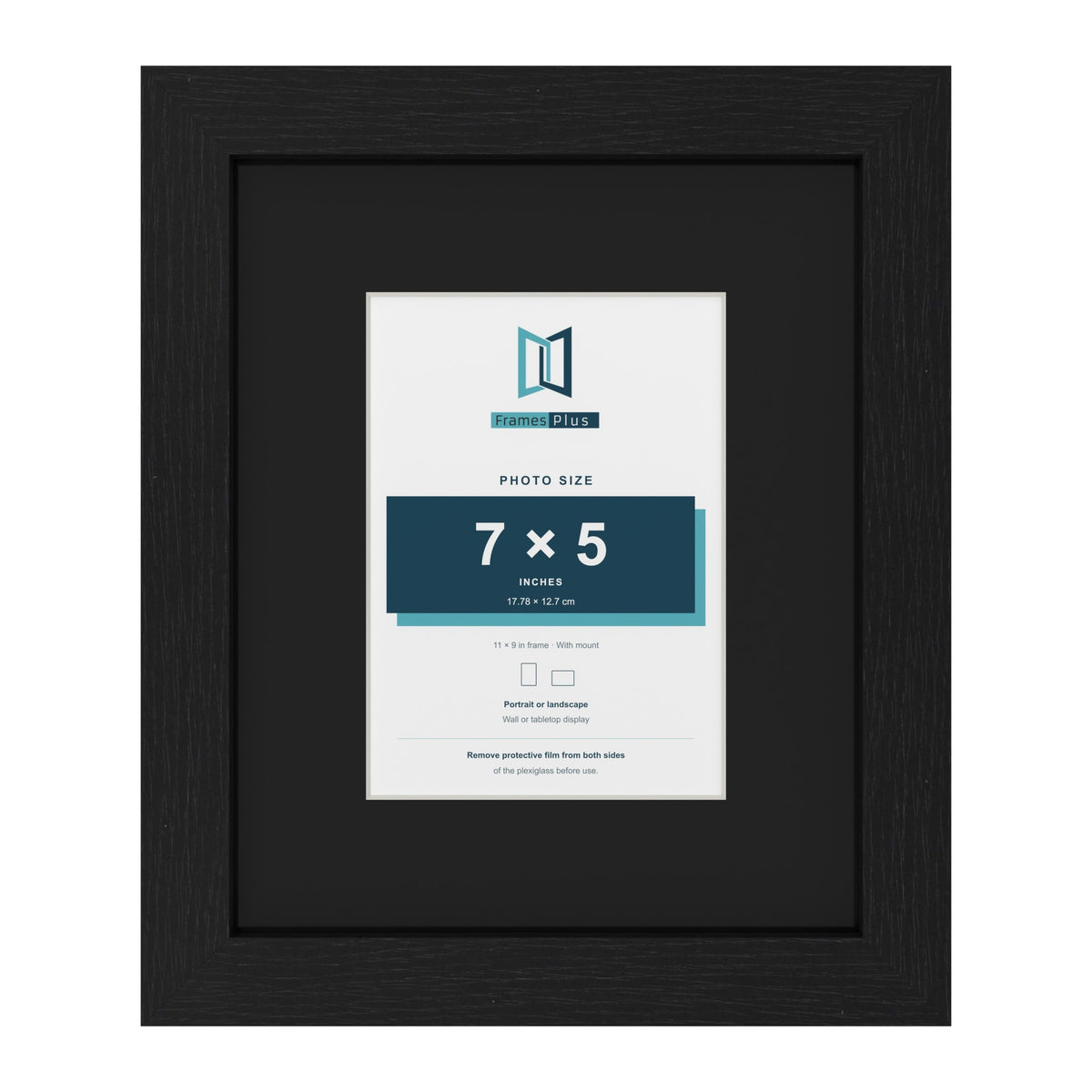 Black 11 x 9 inch picture frame with a black mount for a 7 x 5 inch photo