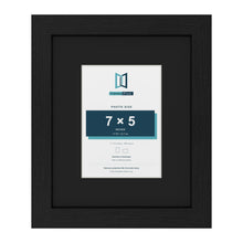 Black 11 x 9 inch picture frame with a black mount for a 7 x 5 inch photo