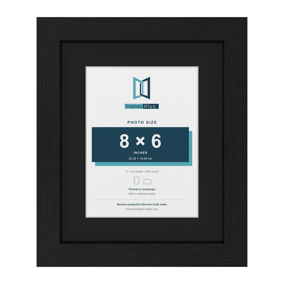 Black 11 x 9 inch picture frame with a black mount for an 8 x 6 inch photo