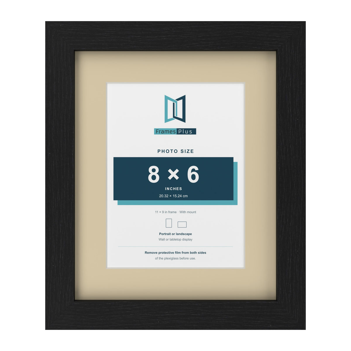 Black 11 x 9 inch picture frame with an ivory mount for an 8 x 6 inch photo