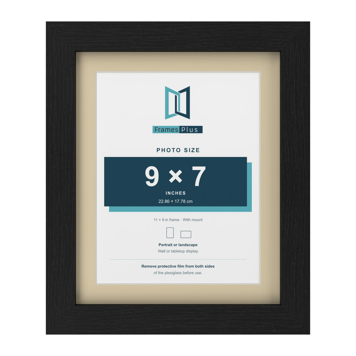 Black 11 x 9 inch picture frame with an ivory mount for a 9 x 7 inch photo