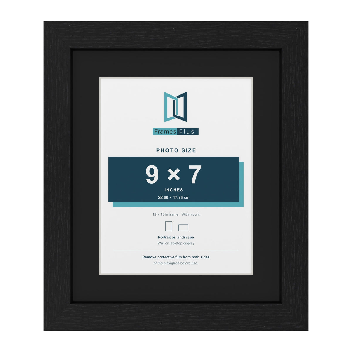Black 12 x 10 inch picture frame with a black mount for a 9 x 7 inch photo