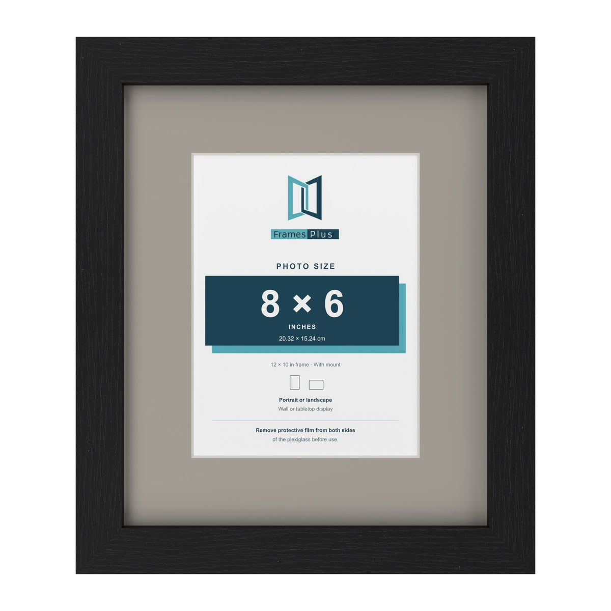 Black 12 x 10 inch picture frame with a Dawn Grey mount for an 8 x 6 inch photo