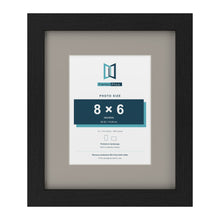 Black 12 x 10 inch picture frame with a Dawn Grey mount for an 8 x 6 inch photo