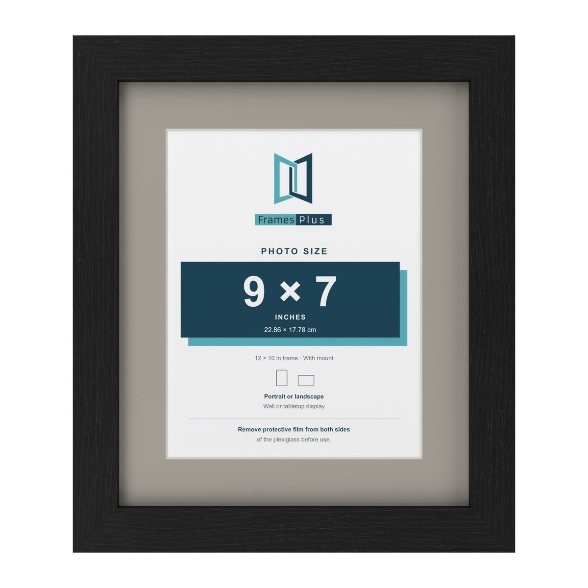 Black 12 x 10 inch picture frame with a Dawn Grey mount for a 9 x 7 inch photo