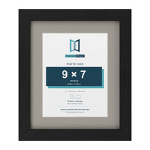Black 12 x 10 inch picture frame with a Dawn Grey mount for a 9 x 7 inch photo