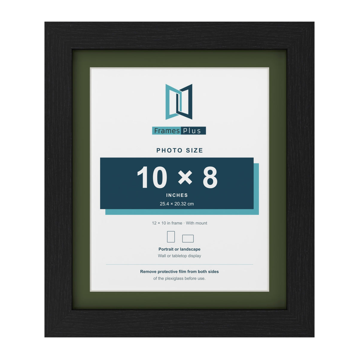 Black 12 x 10 inch picture frame with a green mount for a 10 x 8 inch photo