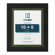 Black 12 x 10 inch picture frame with a green mount for a 10 x 8 inch photo