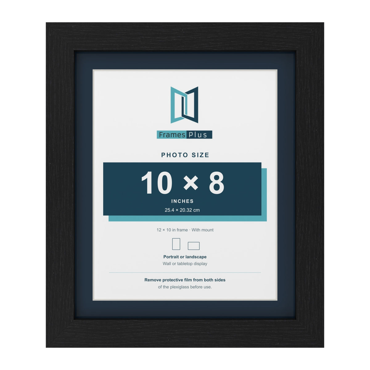 Black 12 x 10 inch picture frame with a Pacific Blue mount for a 10 x 8 inch photo