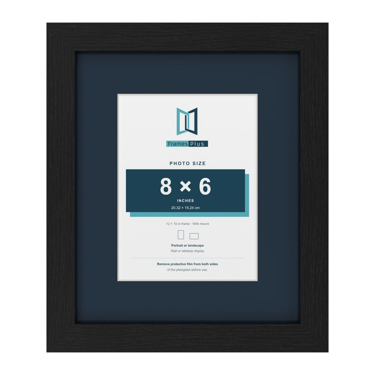 Black 12 x 10 inch picture frame with a Pacific Blue mount for an 8 x 6 inch photo