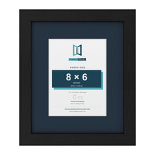Black 12 x 10 inch picture frame with a Pacific Blue mount for an 8 x 6 inch photo