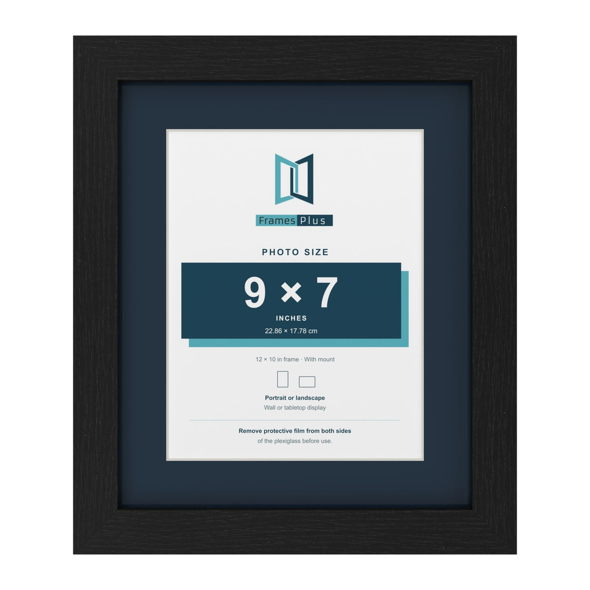 Black 12 x 10 inch picture frame with a Pacific Blue mount for a 9 x 7 inch photo