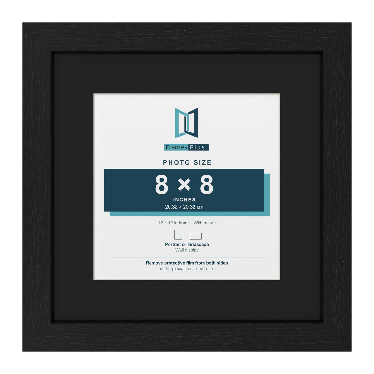 Black 12 x 12 inch picture frame with a black mount for an 8 x 8 inch photo