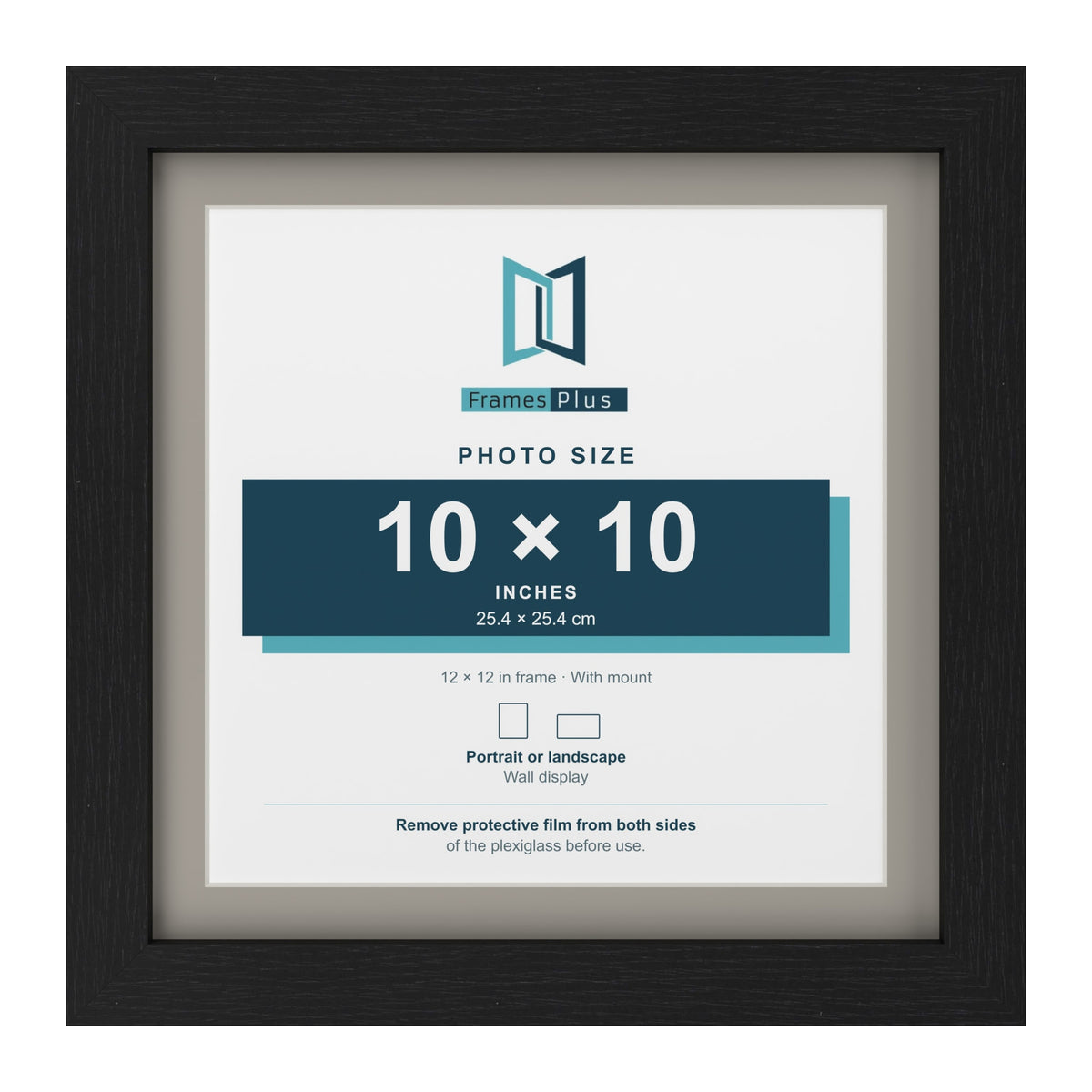 Black 12 x 12 inch picture frame with a Dawn Grey mount for a 10 x 10 inch photo