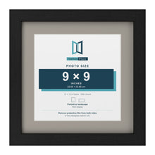 Black 12 x 12 inch picture frame with a Dawn Grey mount for a 9 x 9 inch photo