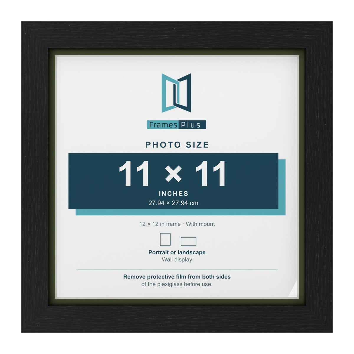 Black 12 x 12 inch picture frame with a green mount for an 11 x 11 inch photo