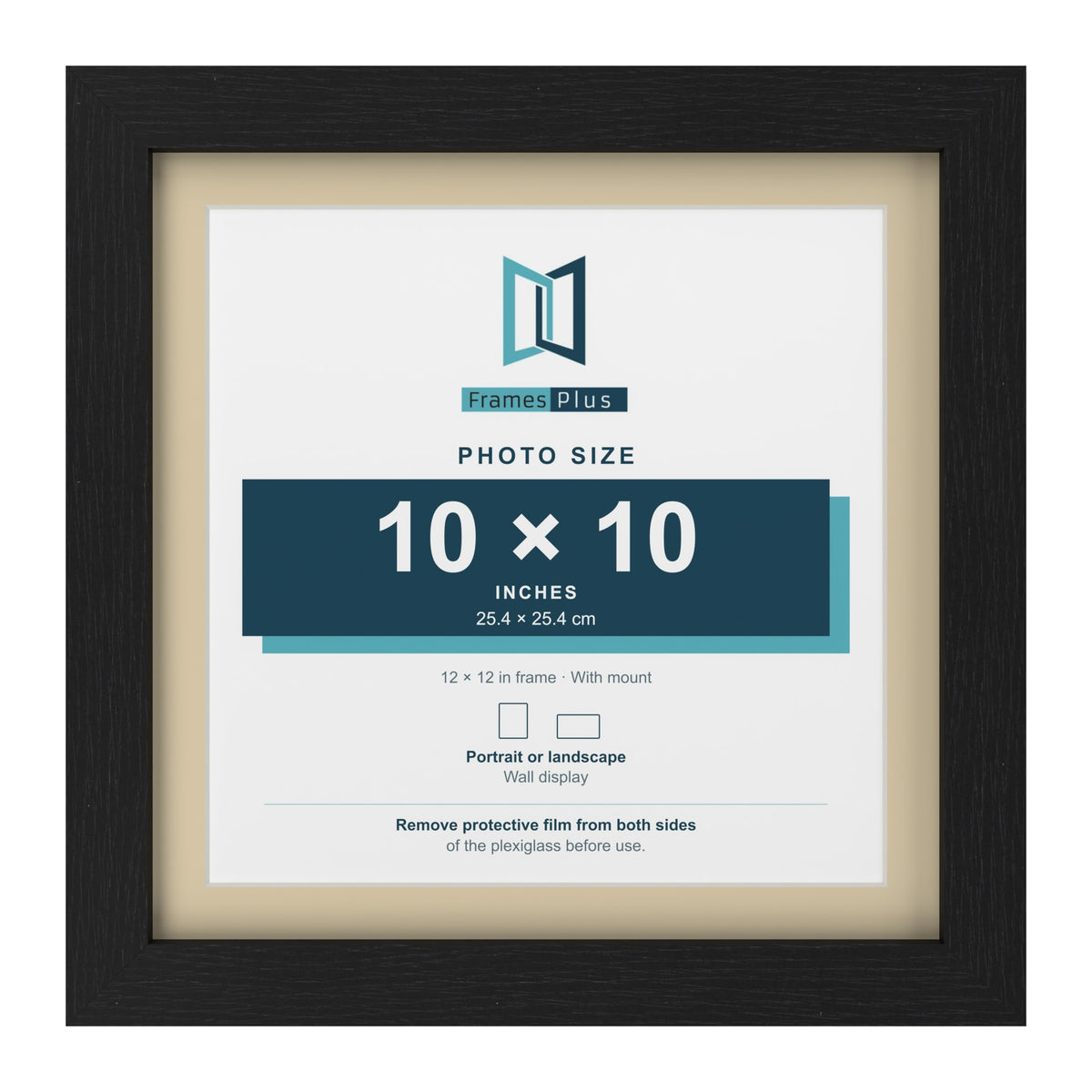 Black 12 x 12 inch picture frame with an ivory mount for a 10 x 10 inch photo