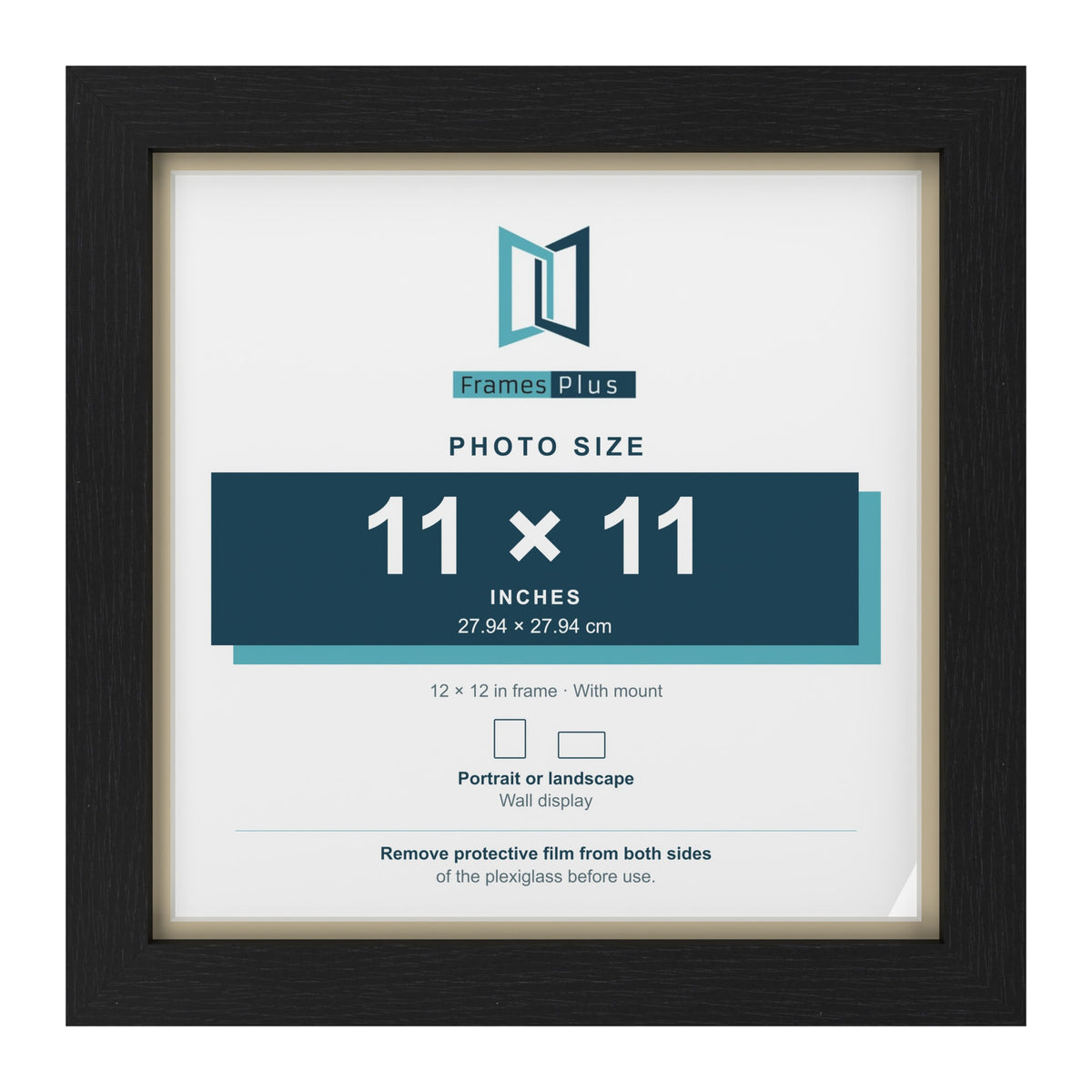 Black 12 x 12 inch picture frame with an ivory mount for an 11 x 11 inch photo