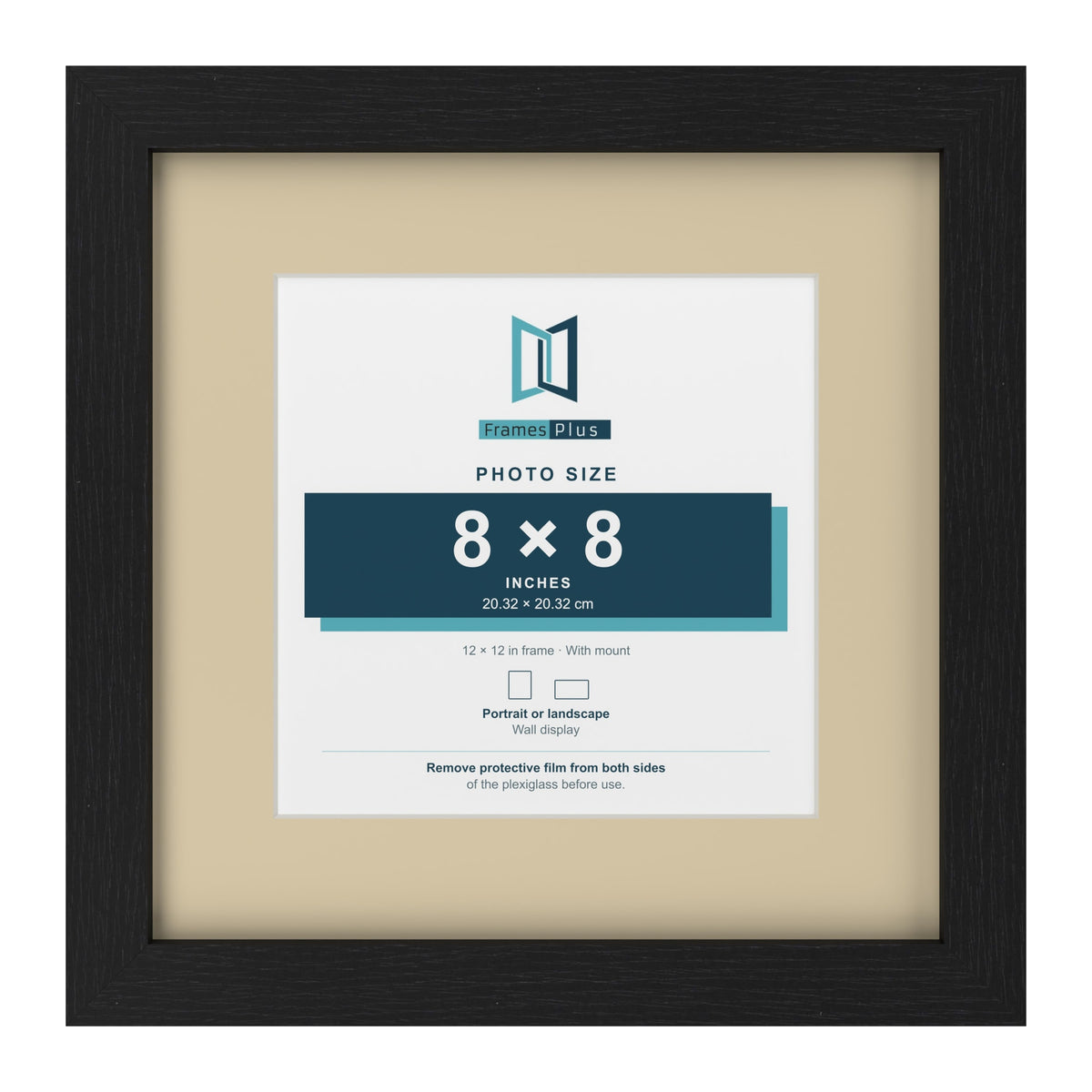 Black 12 x 12 inch picture frame with an ivory mount for an 8 x 8 inch photo