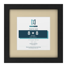 Black 12 x 12 inch picture frame with an ivory mount for an 8 x 8 inch photo