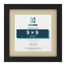 Black 12 x 12 inch picture frame with an ivory mount for a 9 x 9 inch photo