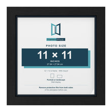 Black 12 x 12 inch picture frame with a Pacific Blue mount for an 11 x 11 inch photo