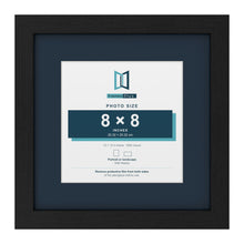 Black 12 x 12 inch picture frame with a Pacific Blue mount for an 8 x 8 inch photo