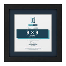 Black 12 x 12 inch picture frame with a Pacific Blue mount for a 9 x 9 inch photo