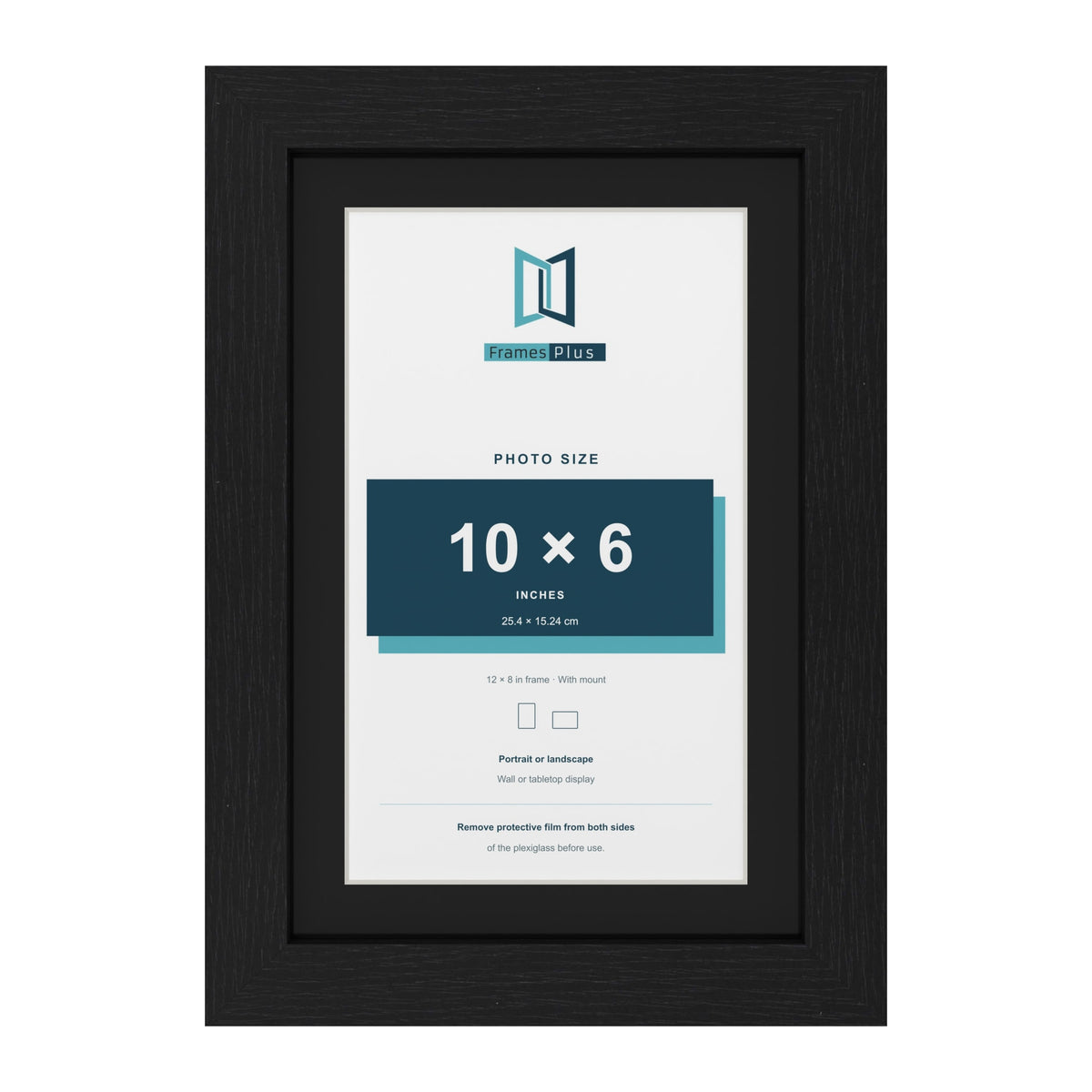 Black 12 x 8 inch picture frame with a black mount for a 10 x 6 inch photo