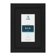 Black 12 x 8 inch picture frame with a black mount for an 8 x 4 inch photo