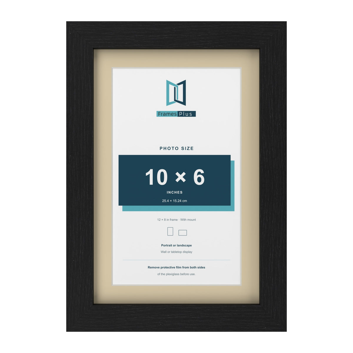 Black 12 x 8 inch picture frame with an ivory mount for a 10 x 6 inch photo